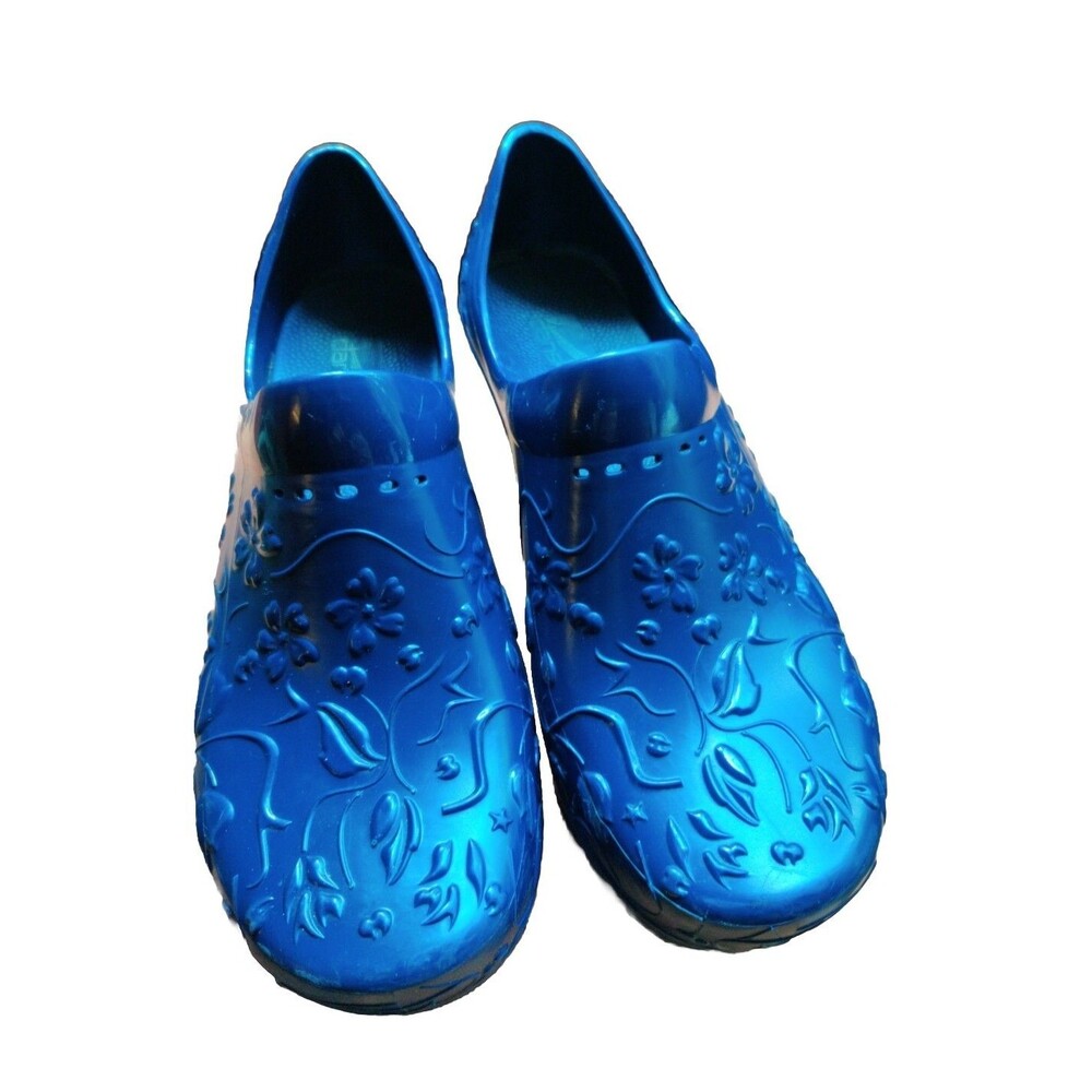 Dansko Slip-On Clog Shoe Womens EU 40 Blue Floral Embossed Work Wear Waterproof